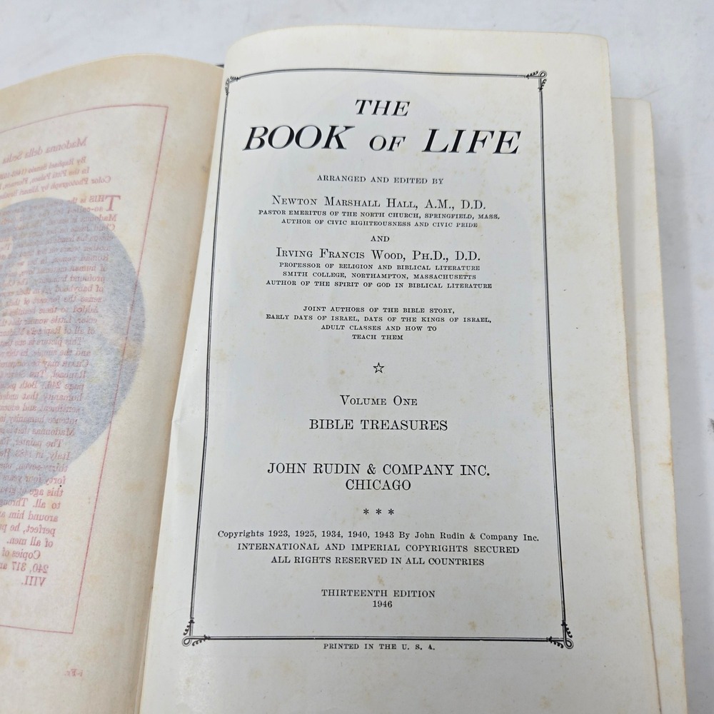 The Book of Life Volume One Bible Treasures 1946 John Rudin&Co Hardcover Antique - Picture 3 of 3